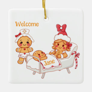 Gepersonaliseerde Welkom Nieuwe Gingerbread Baby Keramisch Ornament