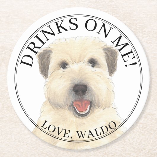 Gepersonaliseerde Wheaten Terrier Hond bruiloft Ronde Kartonnen Onderzetter (Voorkant)