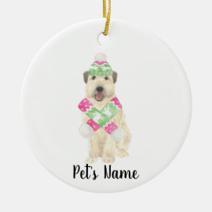 Gepersonaliseerde Wheaten Terrier Kerst Roze Sjaal Keramisch Ornament