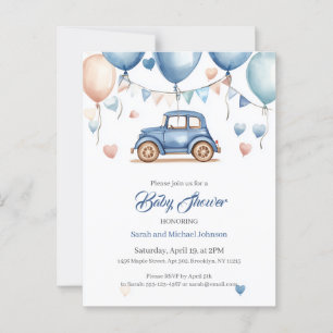 Gepersonaliseerde Wheels Baby shower Briefkaart