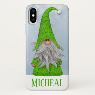 Gepersonaliseerde Whimsical Green Holiday Gnome iPhone X Hoesje