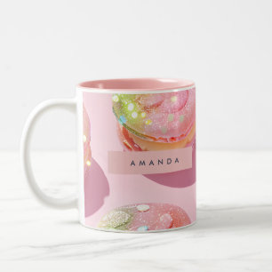 Gepersonaliseerde Whimsical Pastel Macaron Glans Tweekleurige Koffiemok