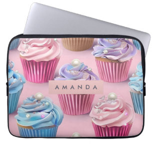 Gepersonaliseerde Whimsische Pastelkleurige Cupcak Laptop Sleeve