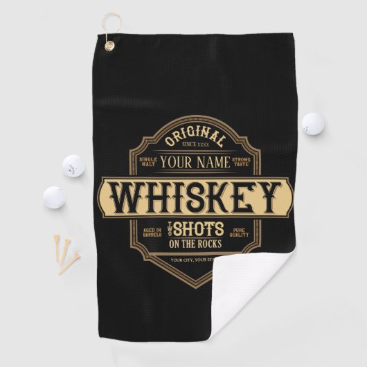 Gepersonaliseerde whisky op de Rocks Liquor Label Golfhanddoek (Insitu)