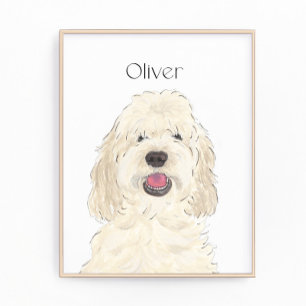Gepersonaliseerde White Cream Doodle Dog Art Foto Afdruk