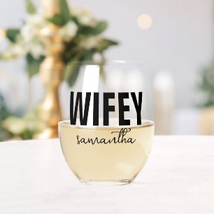 Gepersonaliseerde Wifey Naam Wijnglas Zonder Voet