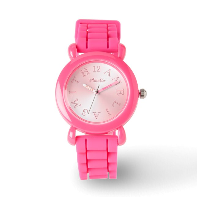Gepersonaliseerde wijzerplaat Roze Witte Gradiënt Horloge (Voorkant)