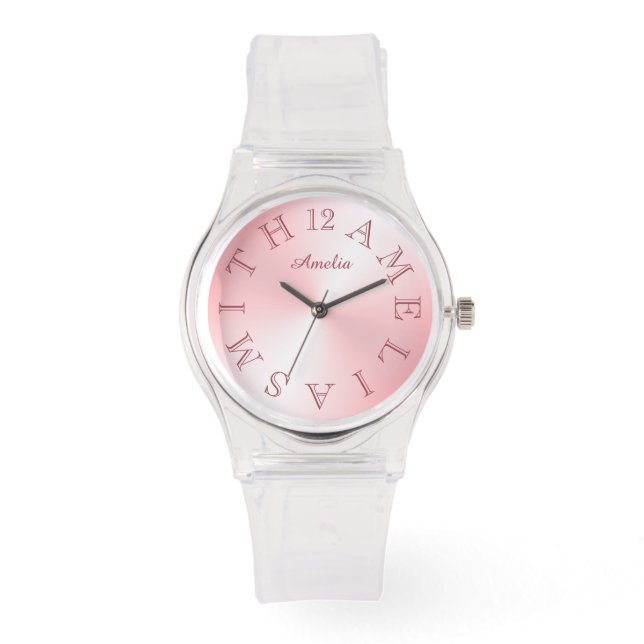 Gepersonaliseerde wijzerplaat Roze Witte Gradiënt Horloge (Voorkant)