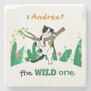 Gepersonaliseerde Wild One Tuxedo Kat Kinder 1e Ve Stenen Onderzetter