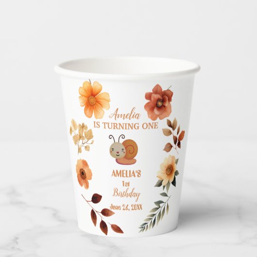 Gepersonaliseerde wilde bloem meisje 1e verjaardag papieren bekers (Voorkant)