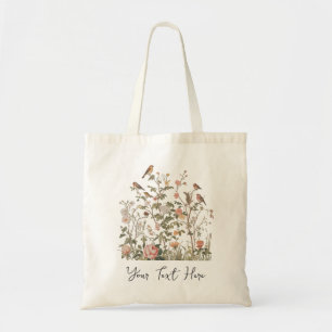 Gepersonaliseerde wilde bloemen en vogels tote bag