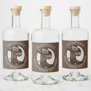 Gepersonaliseerde Wilde West Saloon Westerne Cowbo Likeurfles Etiket