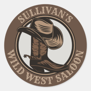 Gepersonaliseerde Wilde West Saloon Westerne Cowbo Ronde Sticker