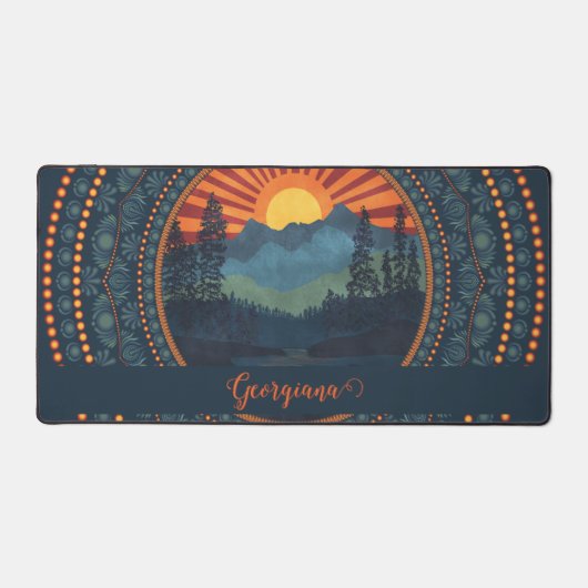 Gepersonaliseerde  wildernis Sunset Dot Mandala Bureaumat (Voorkant)