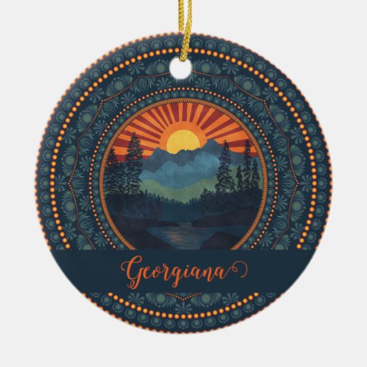 Gepersonaliseerde wildernis Sunset Dot Mandala Keramisch Ornament (Voorkant)