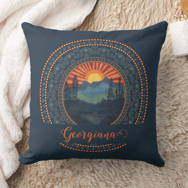 Gepersonaliseerde  wildernis Sunset Dot Mandala Kussen (Deken)