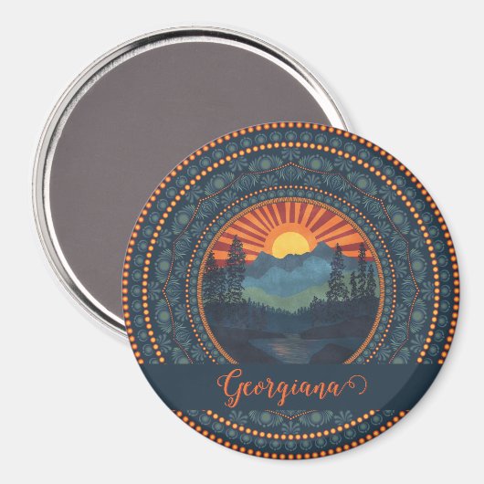 Gepersonaliseerde wildernis Sunset Dot Mandala Magneet (Voorkant / Achterkant)