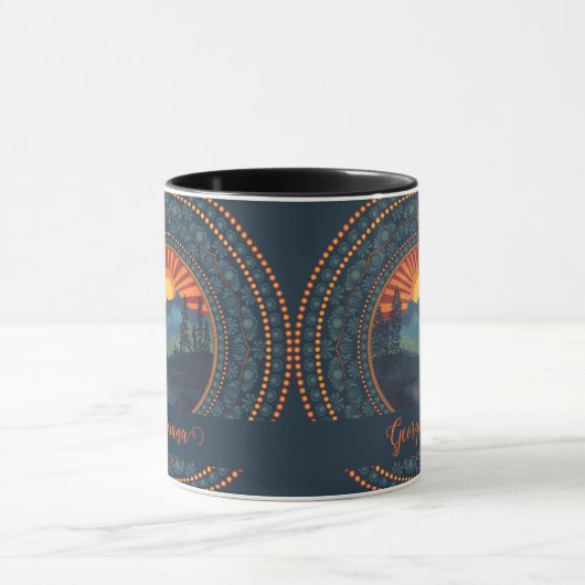 Gepersonaliseerde  wildernis Sunset Dot Mandala Mok (Midden)