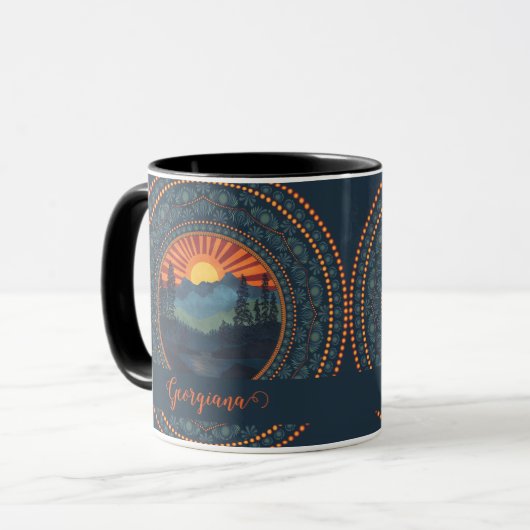 Gepersonaliseerde wildernis Sunset Dot Mandala Mok (Voorkant links)