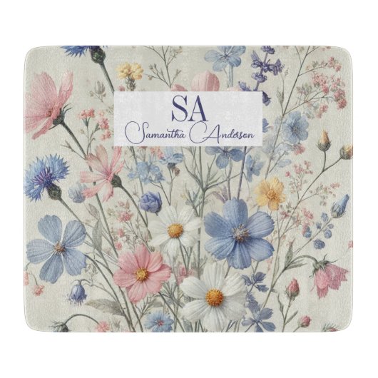 Gepersonaliseerde Wildflower met Monogram & Naam Snijplank (Voorkant)