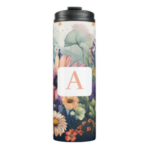 Gepersonaliseerde Wildflower met Monogram Thermosbeker