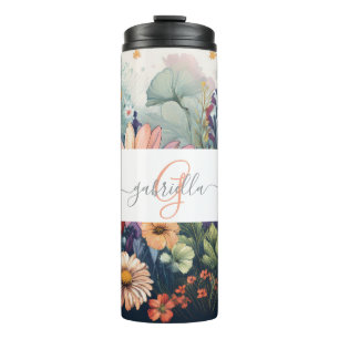 Gepersonaliseerde Wildflower met Naam & Monogram Thermosbeker