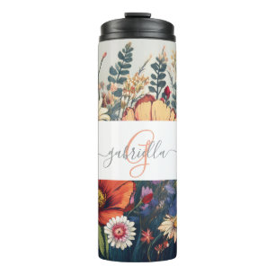 Gepersonaliseerde Wildflower met Naam & Monogram Thermosbeker