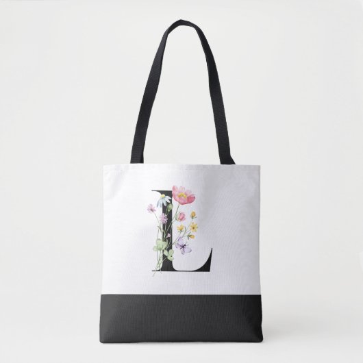 Gepersonaliseerde Wildflower Monogram Letter L Draagtas (Voorkant)