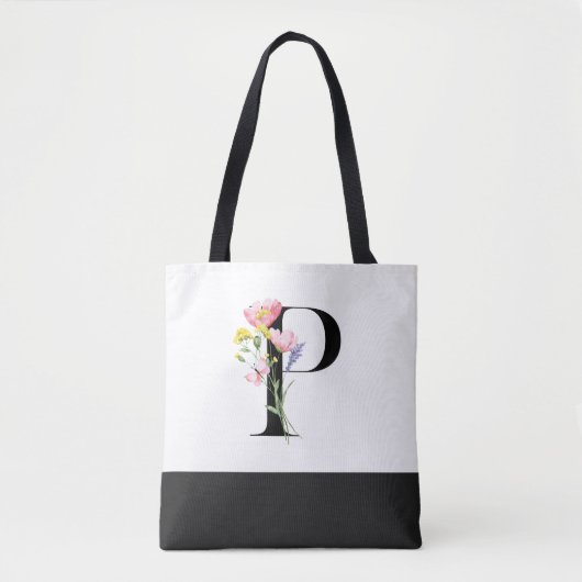 Gepersonaliseerde Wildflower Monogram Letter P Draagtas (Voorkant)