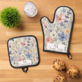 Gepersonaliseerde Wildflower Oven Mitt & Pot Houde Ovenwant & Pannenlap Set (Top down)