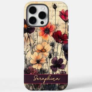 Gepersonaliseerde Wildflower Poppies Donkerrood & iPhone 16 Pro Max Hoesje
