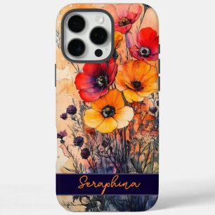 Gepersonaliseerde Wildflower Poppies Donkerrood & iPhone 16 Pro Max Hoesje