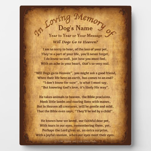 Gepersonaliseerde Will Dogs Ga naar Heaven Poem Pl Fotoplaat (Voorkant)