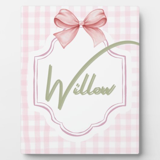Gepersonaliseerde Willow Baby Girl Nursery Bow & G Fotoplaat (Voorkant)