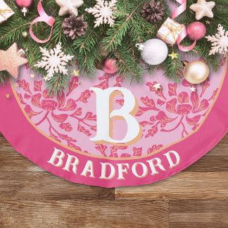 Gepersonaliseerde Winding Peony Houtsnede Roze + O Imitatie Linnen Kerstboom Kleed