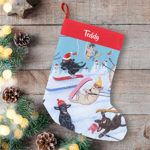 Gepersonaliseerde Winter Fun Kerstmis Skien Labrad Kleine Kerstsok