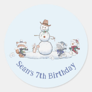 Gepersonaliseerde Winter Snowball Fight Verjaardag Ronde Sticker
