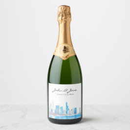 Gepersonaliseerde Wintery Chicago Skyline Sparklin Sparkling Wijnetiket