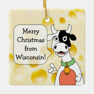 Gepersonaliseerde Wisconsin Koe en kaas kerst Keramisch Ornament