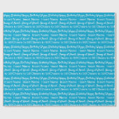 Gepersonaliseerde Wit op Blauw Verjaardag Wrapping Cadeaupapier (Vlak)