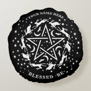 Gepersonaliseerde Witchcraft Haas Pentagram Gothic Rond Kussen