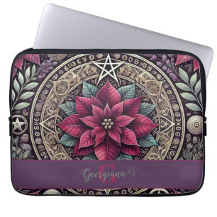 Gepersonaliseerde Witchy Poinsettia Pentagram Mand Laptop Sleeve