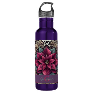Gepersonaliseerde Witchy Poinsettia Pentagram Mand Waterfles