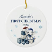 Gepersonaliseerde Witte Baby Olifant Eerste Kerstd Keramisch Ornament (Voorkant)