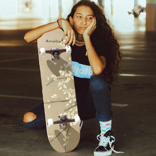 Gepersonaliseerde  witte bloemen skateboard