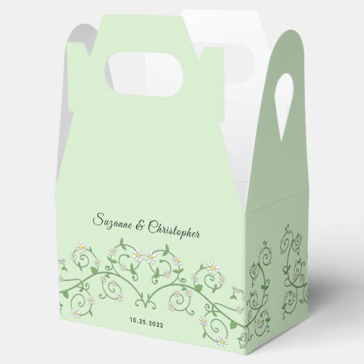 Gepersonaliseerde Witte Bloemen Wijnstok Hart Mint Bedankdoosjes (Geopend)