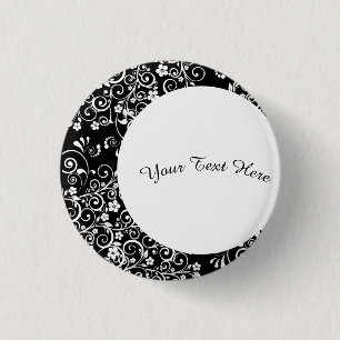Gepersonaliseerde witte bloemenhalve maan ronde button 3,2 cm