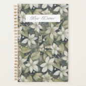 Gepersonaliseerde witte bloesems op Sage Calender Planner (Voorkant)