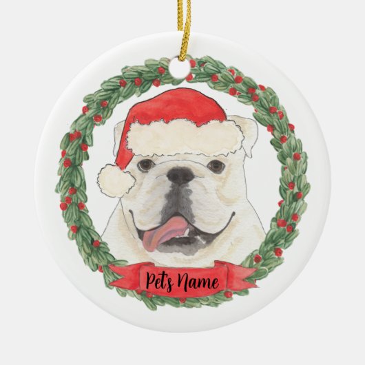 Gepersonaliseerde Witte Bulldog Keramisch Ornament (Voorkant)