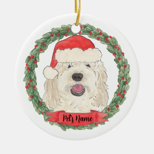 Gepersonaliseerde witte crème Doodle Kerstmis Keramisch Ornament (Voorkant)